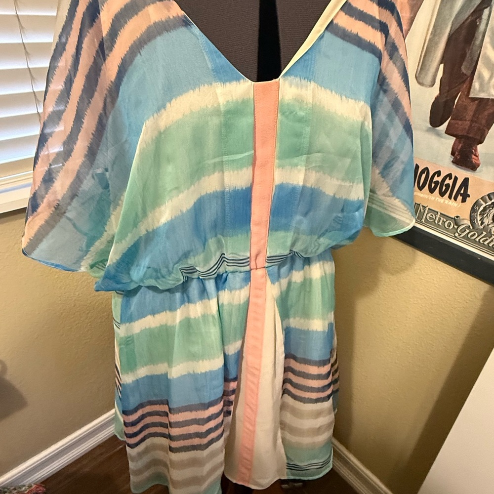 Anthropologie Meadow Rue Elegant Cream, Pastel Stripes Dress
